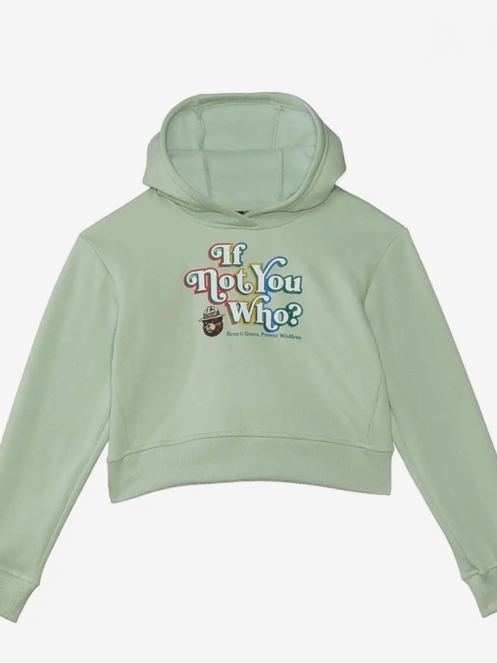 The North Face Green Kids Cropped Hoodie w/ 'If Not You Who?' Graphic - Size L